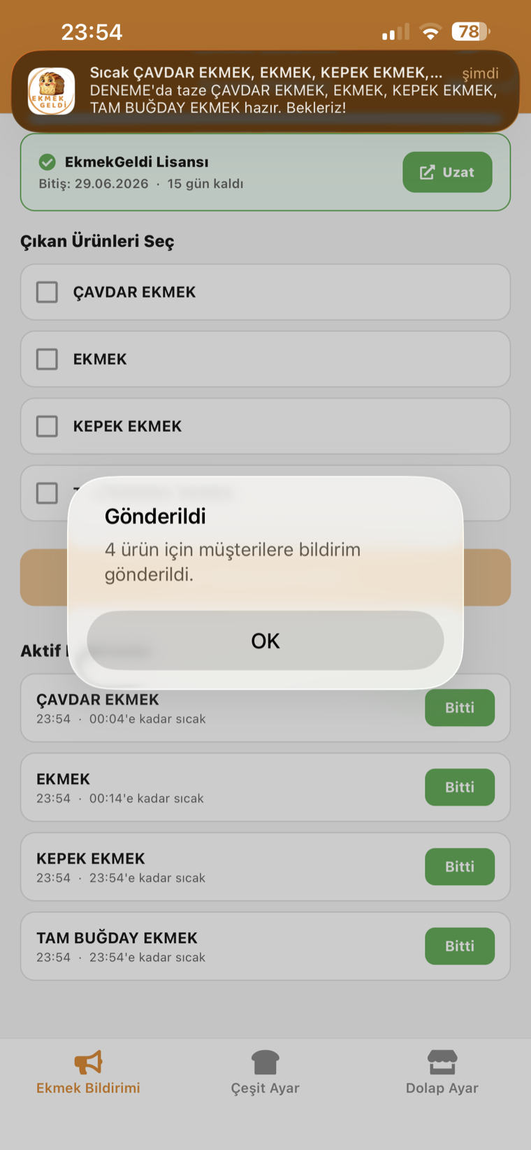 Müşteri ürün listesi