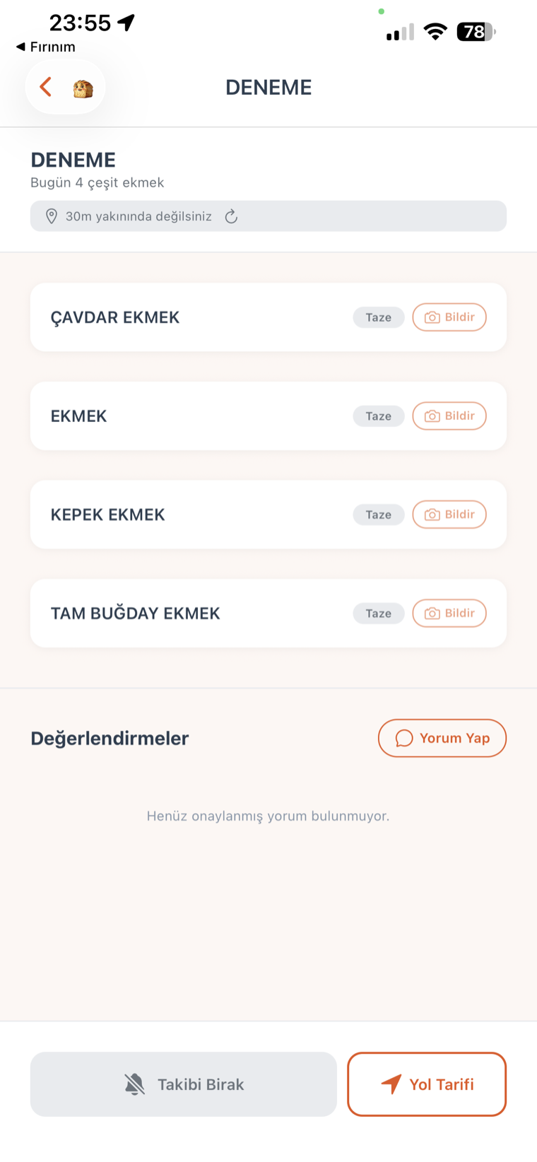 Ekmek Bildirimi gönderildi